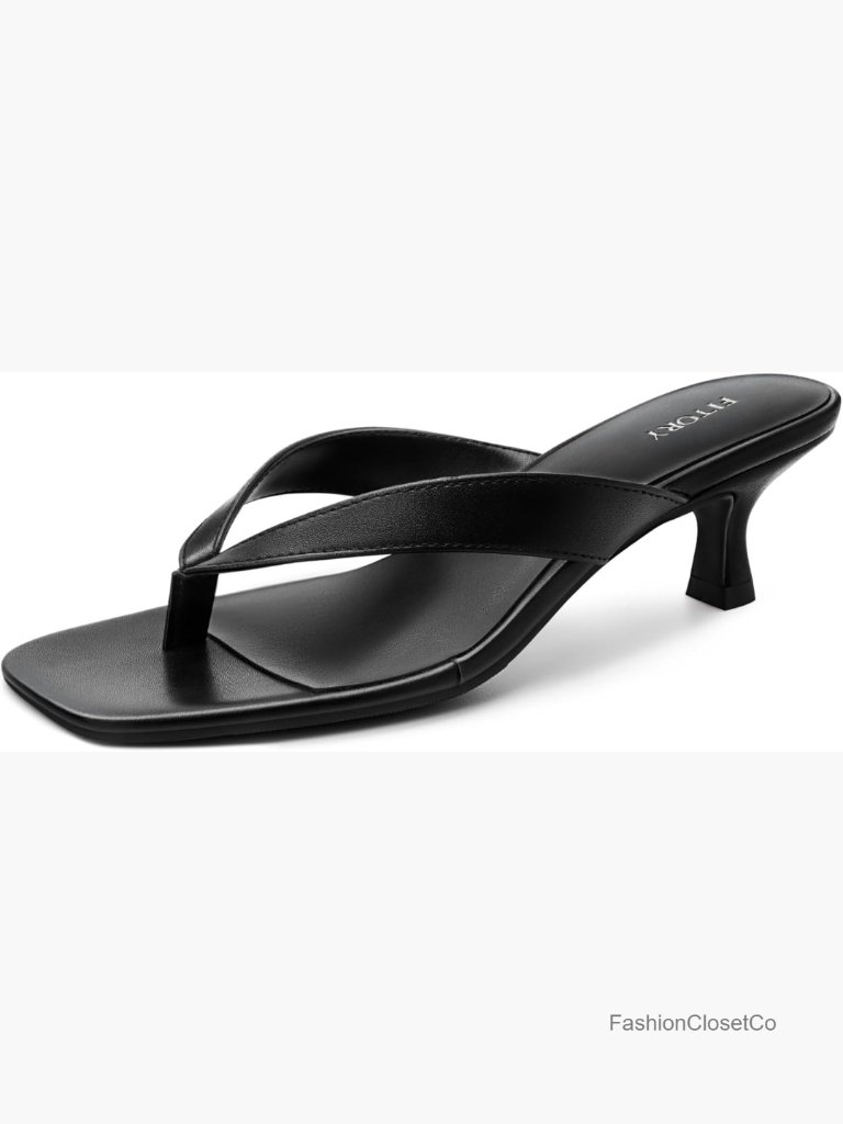 Kitten Heel Flip Flop Sandals Square Open Toe Low Heel Slip On Comfortable Thong